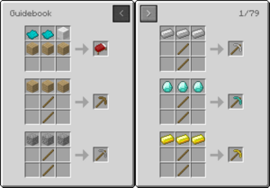 A picture of the guidebook, which lists several different crafting recipes.
